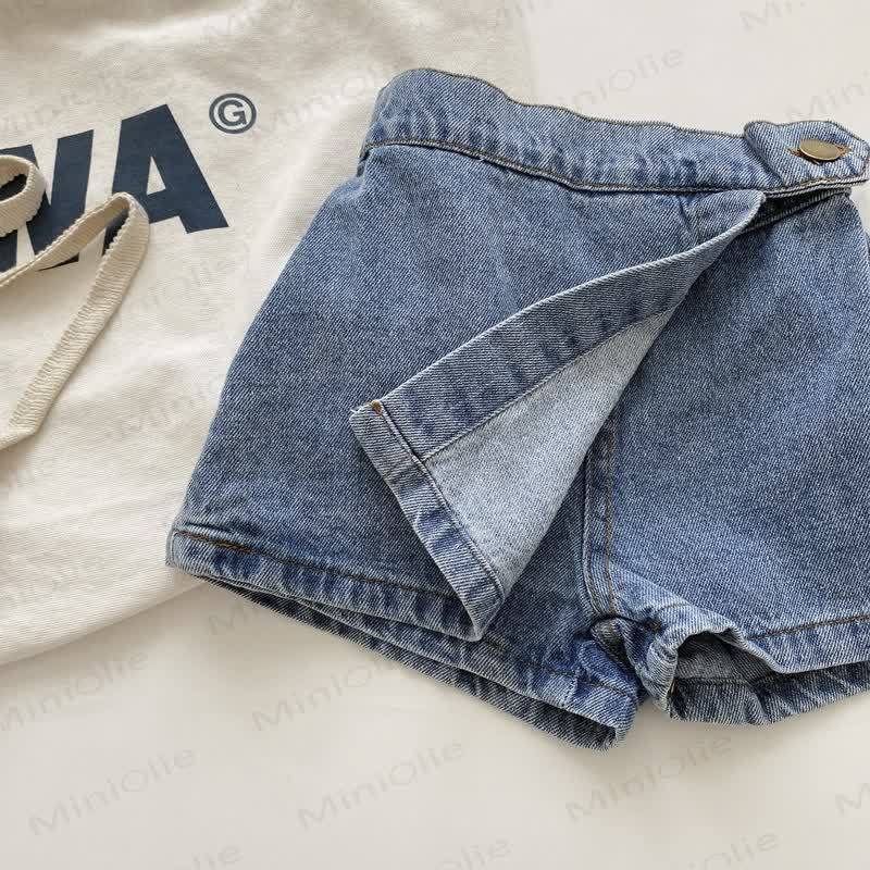 Toddler Kid Girls High Waist Denim Solid Navy Skort  - image 2