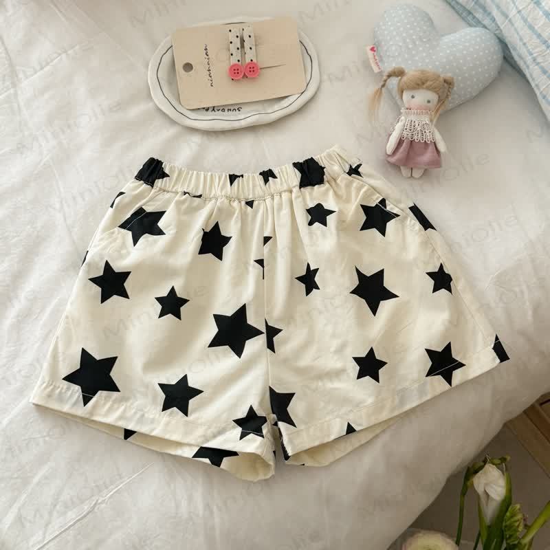 Toddler Girls Cotton Polka Dot Lounge Shorts or Lace Socks - Beige Star - 8-9T - image 3