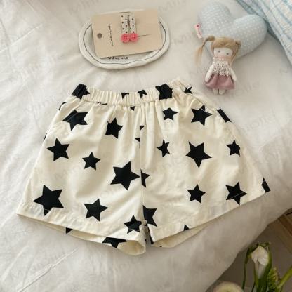Toddler Girls Cotton Polka Dot Lounge Shorts or Lace Socks - Beige Star - 8-9T - image 3