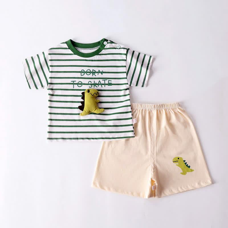 Toddler Soft Cotton Animal Print Tee and Shorts 2-piece Set - Green - 6-7T - image 1