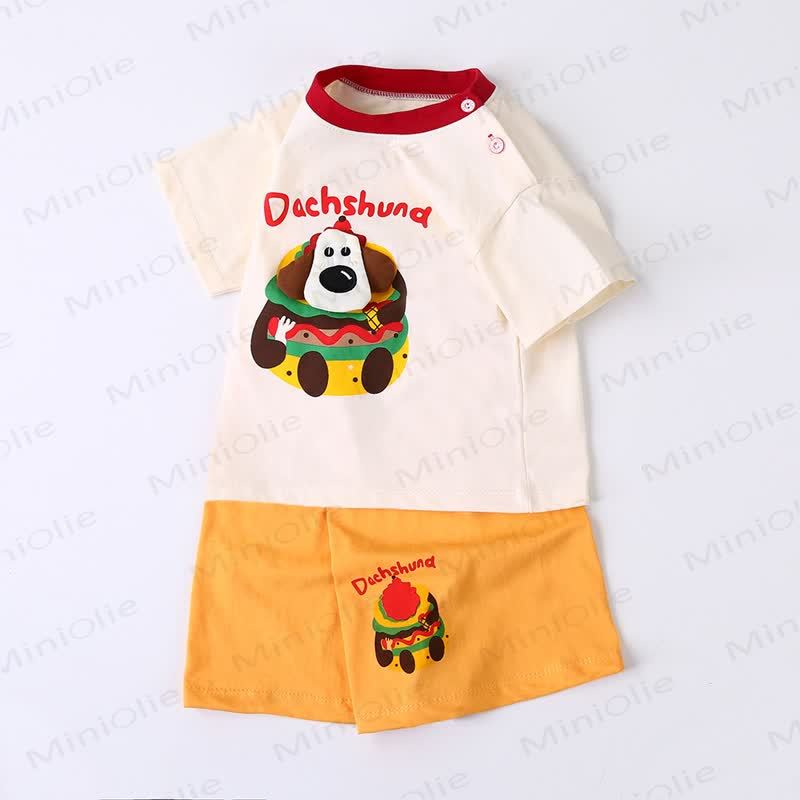 Toddler Soft Cotton Animal Print Tee and Shorts 2-piece Set - Beige - 6-7T - image 3