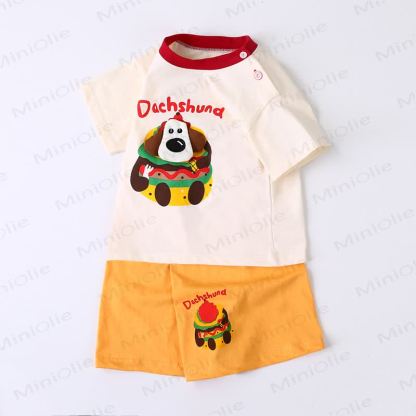 Toddler Soft Cotton Animal Print Tee and Shorts 2-piece Set - Beige - 6-7T - image 3