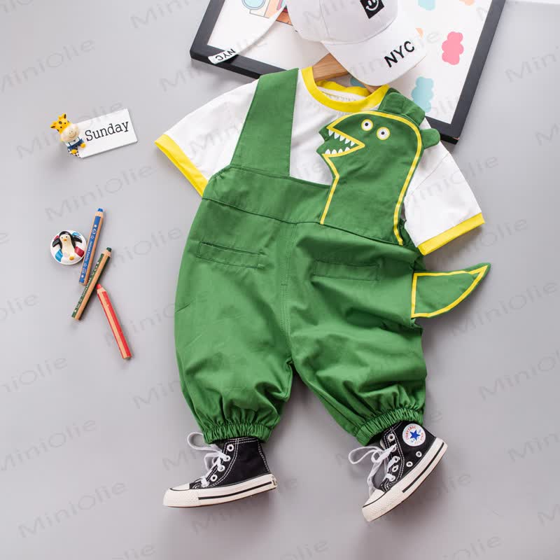Baby Dino Tail Knit Tee and Suspender Shorts 2-piece Overalls Set - Green - 4-5T - image 2