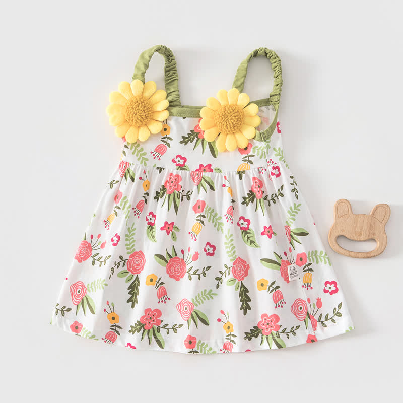 Baby Girl Floral Print Cotton Dress - White Daisy - 4-5T - image 1