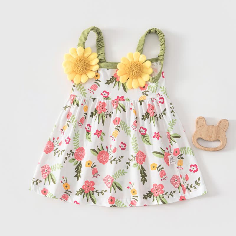 Baby Girl Floral Print Cotton Dress - White Daisy - 4-5T - image 1