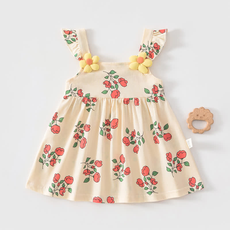 Baby Girl Floral Print Cotton Dress - Yellow Flowers - 4-5T - image 2
