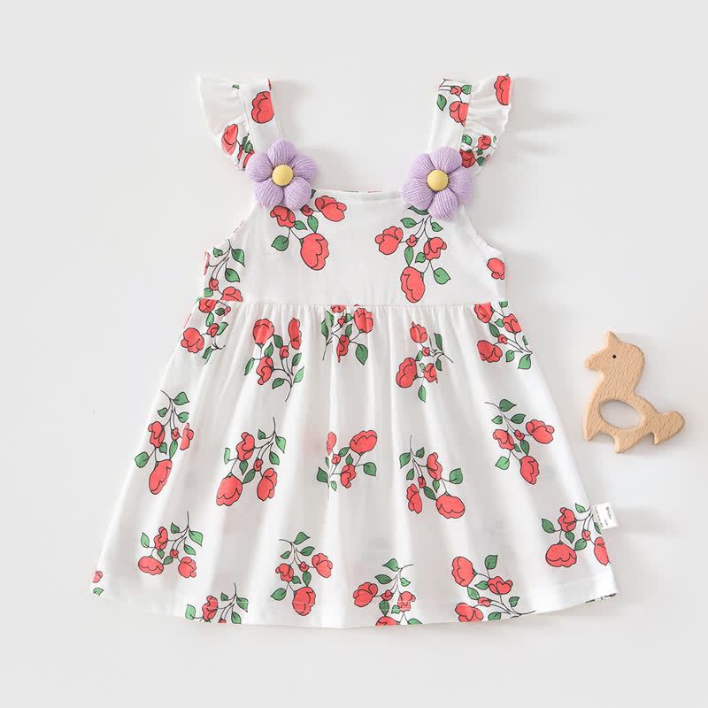 Baby Girl Floral Print Cotton Dress - White Flowers - 4-5T - image 3