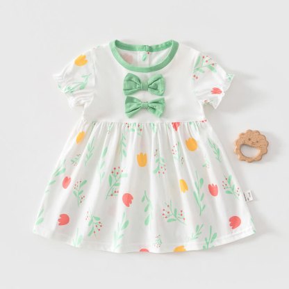 Baby Toddler Girl Fruit/Animal Print Short-sleeve Summer Dress - White Flowers - 4-5T - image 13