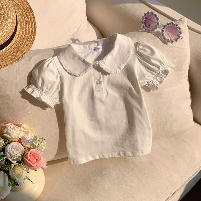 Toddler Girl Solid Color Peter Pan Collar Tee - Beige - 8-9T - image 4