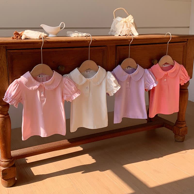 Toddler Girl Solid Color Peter Pan Collar Tee - image 6
