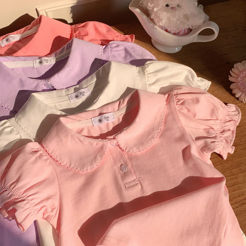 Toddler Girl Solid Color Peter Pan Collar Tee - image 8