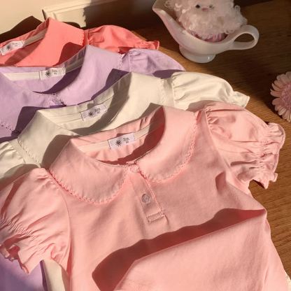 Toddler Girl Solid Color Peter Pan Collar Tee - image 8