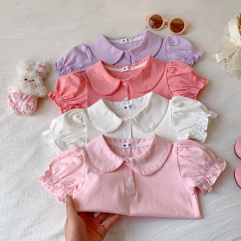 Toddler Girl Solid Color Peter Pan Collar Tee - image 7