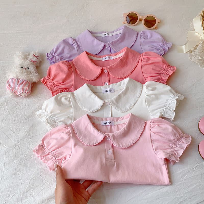 Toddler Girl Solid Color Peter Pan Collar Tee - image 7