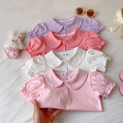 Toddler Girl Solid Color Peter Pan Collar Tee - image 7