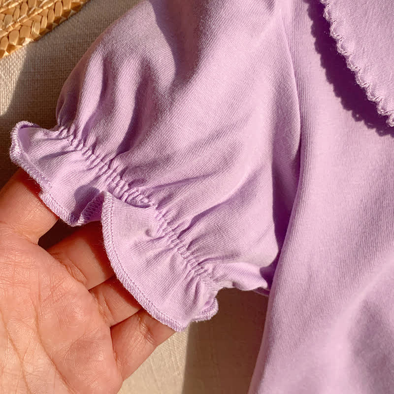 Toddler Girl Solid Color Peter Pan Collar Tee - image 9