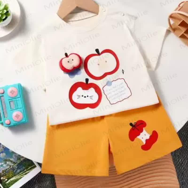 Toddler Soft Cotton Animal Print Tee and Shorts 2-piece Set - Red - 6-7T - image 2