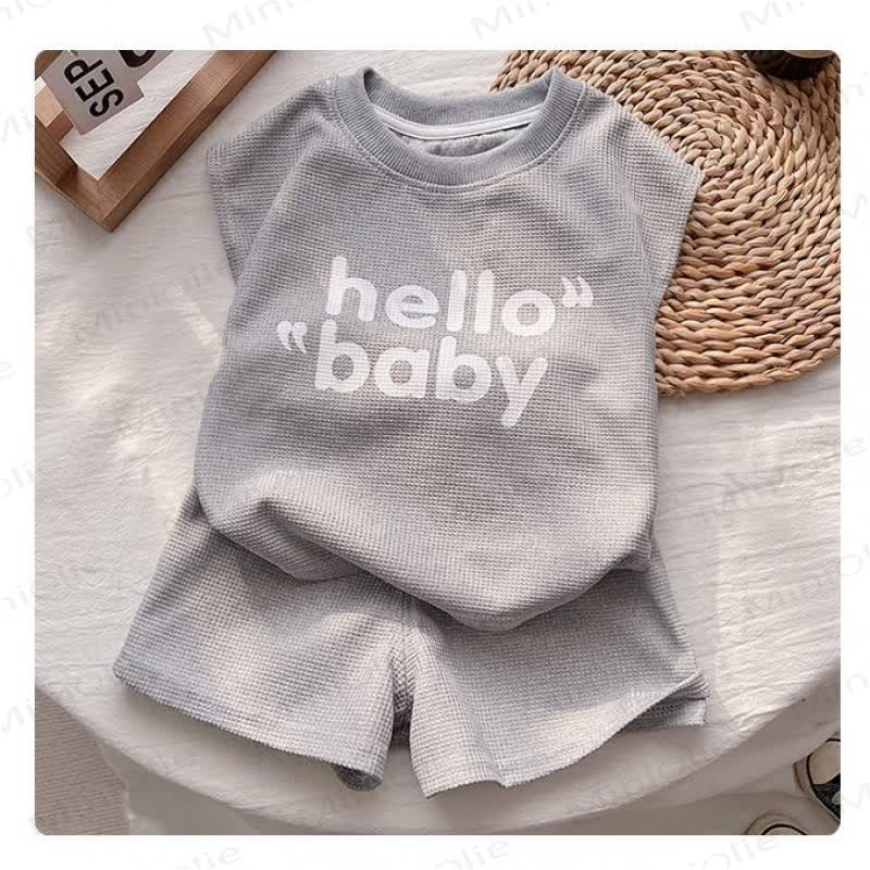 Baby Toddler Waffle Knit Lounge Tee and Short 2-piece Set - Grey - 6-7T