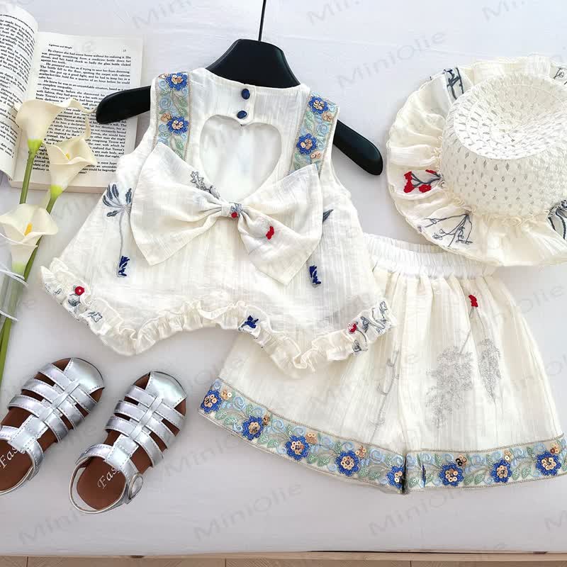 Toddler Girl Floral White Sleeveless Set  - image 2