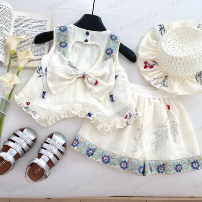 Toddler Girl Floral White Sleeveless Set  - image 2