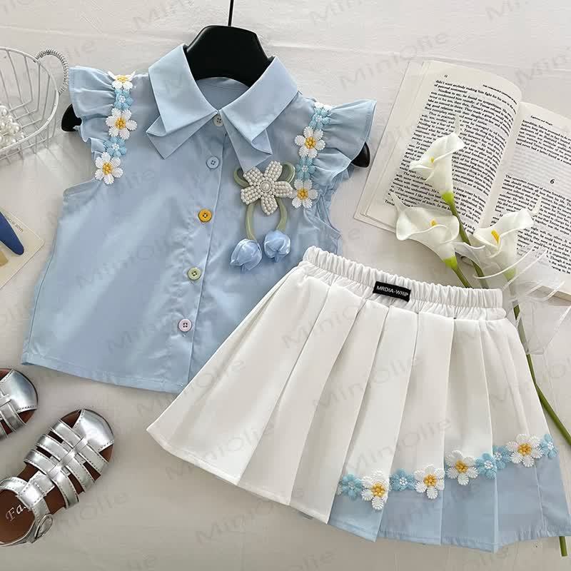 Toddler Girl Daisy Blue Sleeveless Set - Blue - 10-11T - image 1