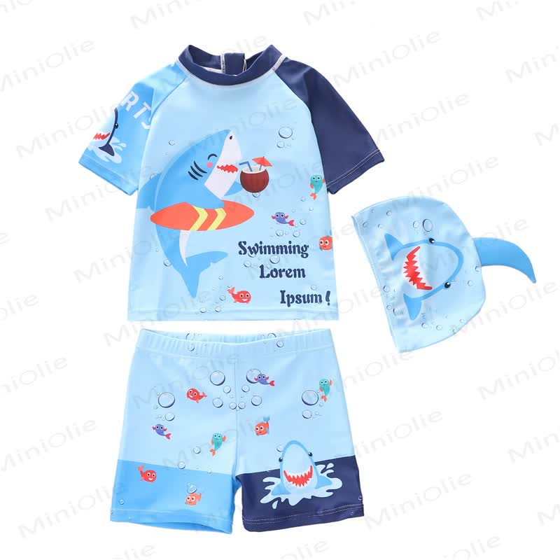 Toddler Boys Cartoon Animal Rash Guard Swimwear 2-piece Set with Swim Cap - Blue - 4-5T - image 5