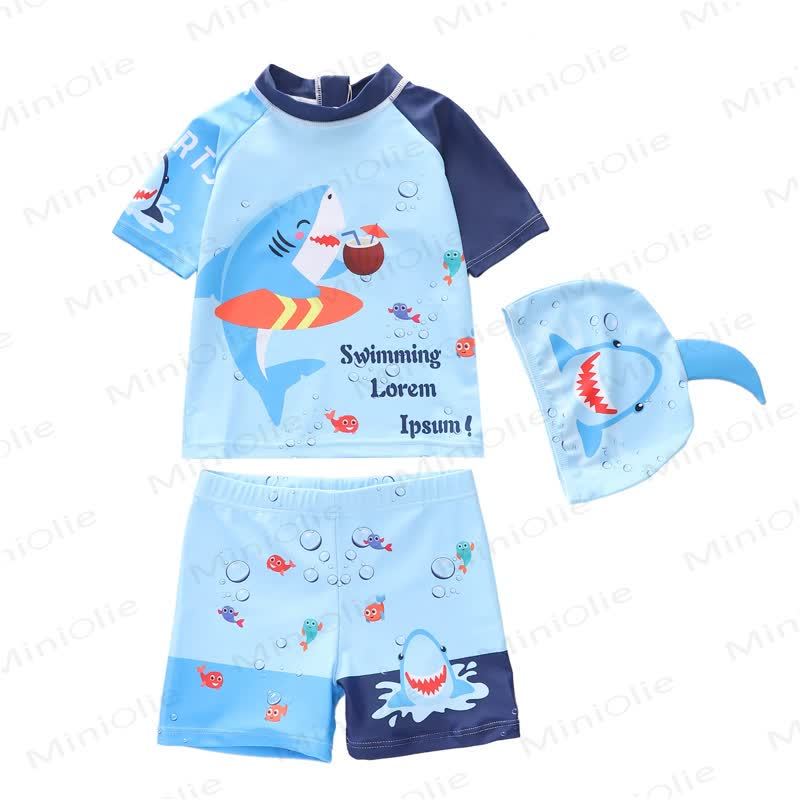 Toddler Boys Cartoon Animal Rash Guard Swimwear 2-piece Set with Swim Cap - Blue - 4-5T - image 5