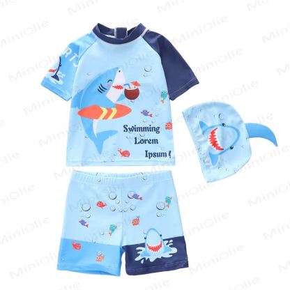 Toddler Boys Cartoon Animal Rash Guard Swimwear 2-piece Set with Swim Cap - Blue - 4-5T - image 5