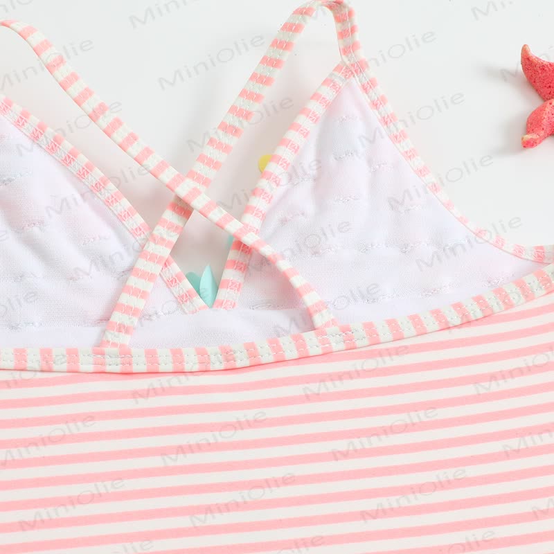 Baby Girls Floral Ruffle Skirted Striped One Piece Swimwear - image 4