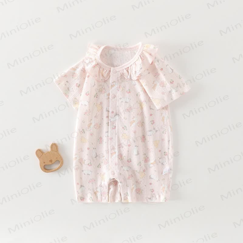 Baby Cotton Animal Print Romper - Pink Bunny - 18-24M - image 7
