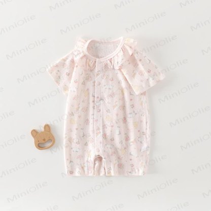 Baby Cotton Animal Print Romper - Pink Bunny - 18-24M - image 7
