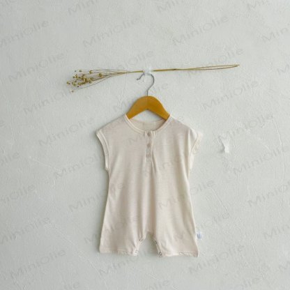 Baby Linen Look Henley Romper - Apricot - 18-24M - image 2