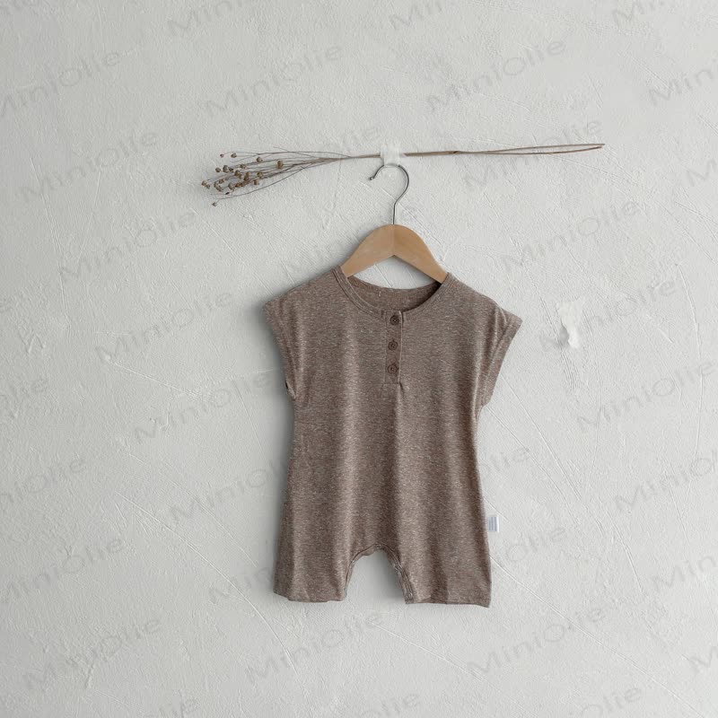 Baby Linen Look Henley Romper - Brown - 18-24M - image 3