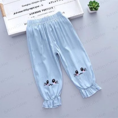 Toddler Girls Bunny Embroidery Gingham Ruffle Cuff Casual Pants - Blue - 6-7T - image 4