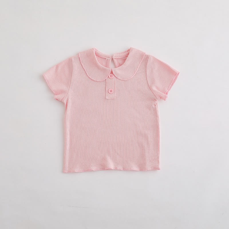 Baby Toddler Girl Solid Color Ribbed Peter Pan Collar T-Shirt - Pink - 3-4T - image 3