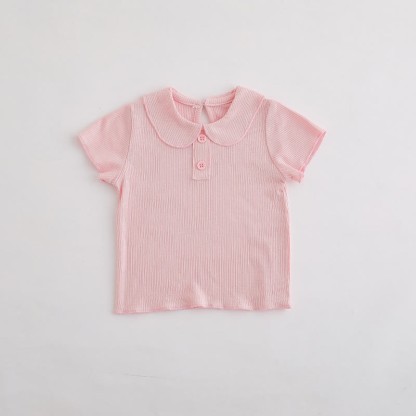 Baby Toddler Girl Solid Color Ribbed Peter Pan Collar T-Shirt - Pink - 3-4T - image 3
