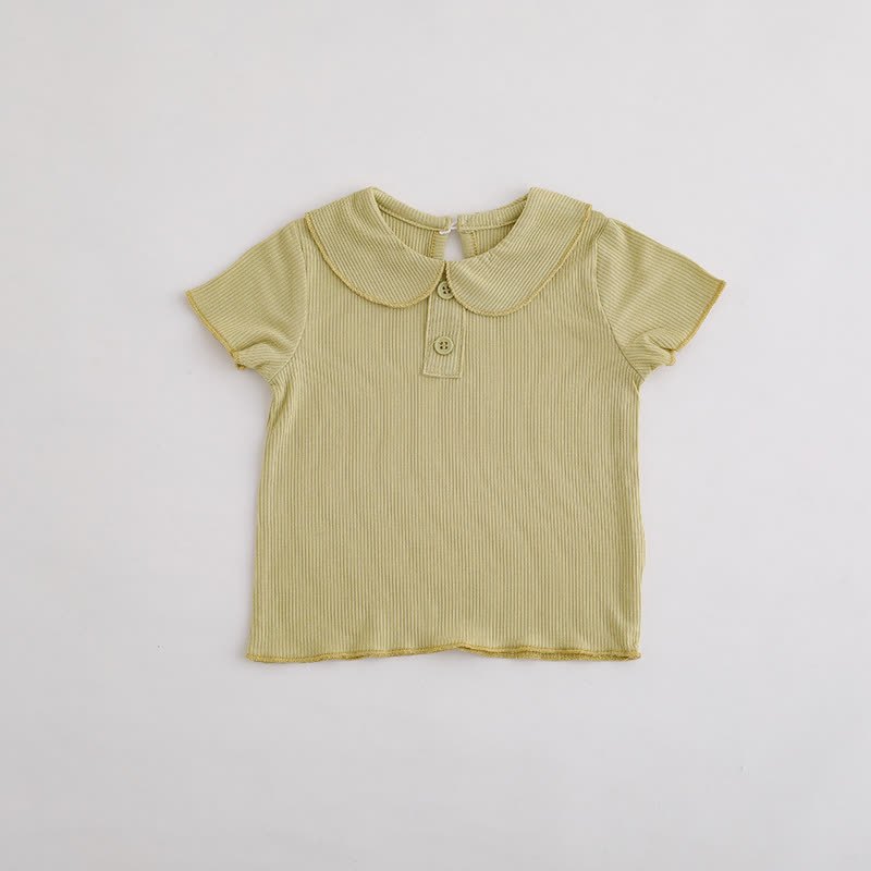 Baby Toddler Girl Solid Color Ribbed Peter Pan Collar T-Shirt - Green - 3-4T - image 4