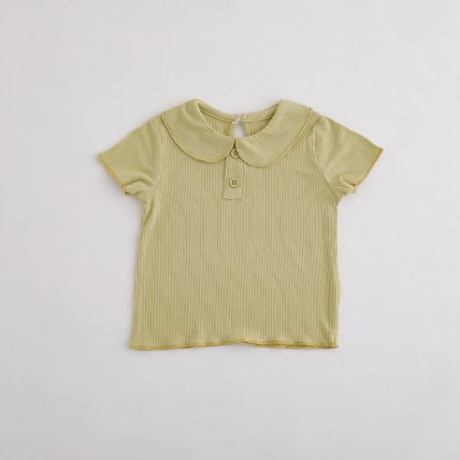 Baby Toddler Girl Solid Color Ribbed Peter Pan Collar T-Shirt - Green - 3-4T - image 4