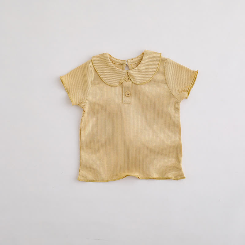 Baby Toddler Girl Solid Color Ribbed Peter Pan Collar T-Shirt - Yellow - 3-4T - image 5