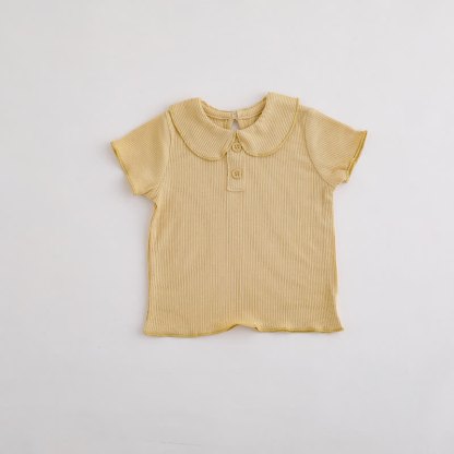 Baby Toddler Girl Solid Color Ribbed Peter Pan Collar T-Shirt - Yellow - 3-4T - image 5