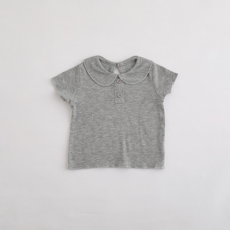 Baby Toddler Girl Solid Color Ribbed Peter Pan Collar T-Shirt - Gray - 3-4T - image 6