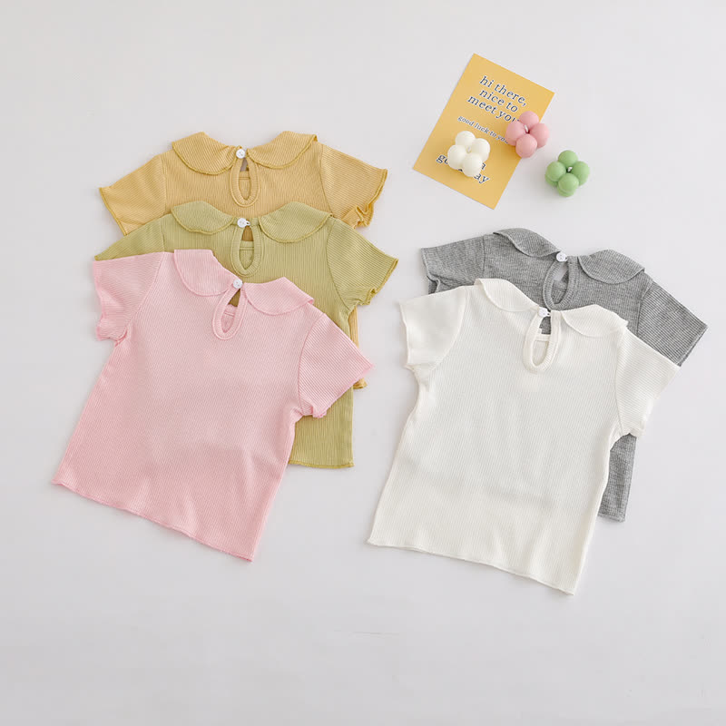 Baby Toddler Girl Solid Color Ribbed Peter Pan Collar T-Shirt - image 8