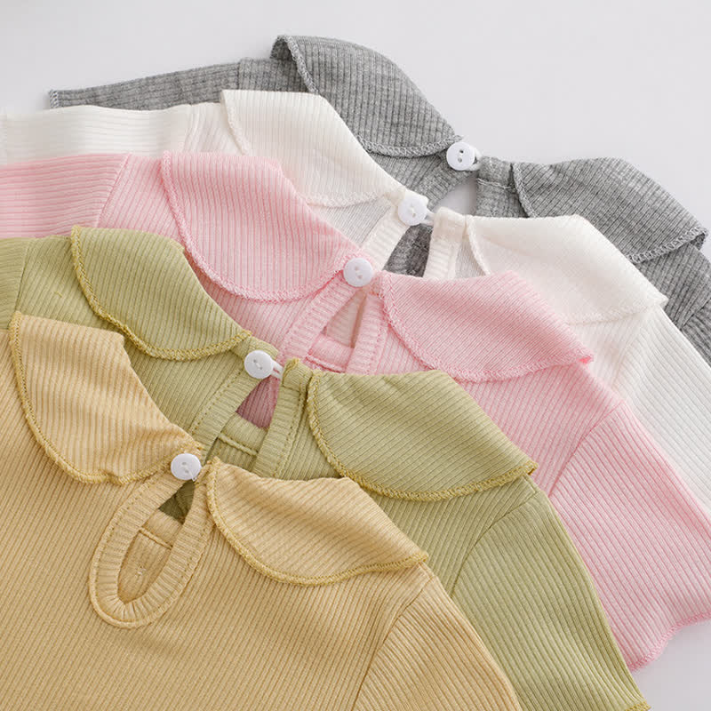 Baby Toddler Girl Solid Color Ribbed Peter Pan Collar T-Shirt - image 12
