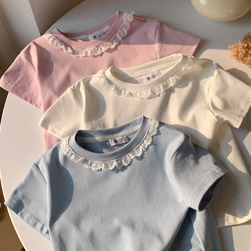 Toddler Kid Girl Solid Color Lace Collar Summer T-Shirt - image 8