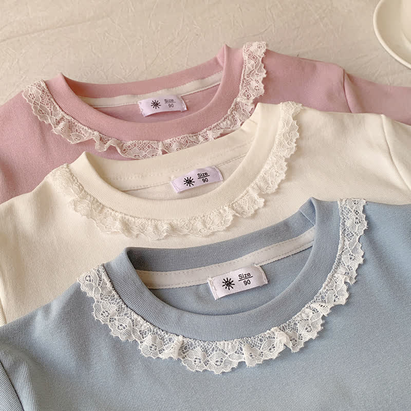 Toddler Kid Girl Solid Color Lace Collar Summer T-Shirt - image 9