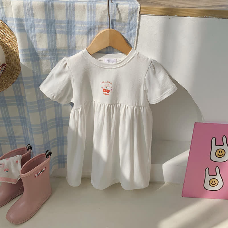 Toddler Girl Solid Color Cartoon Print Dress - White - 8-9T - image 2