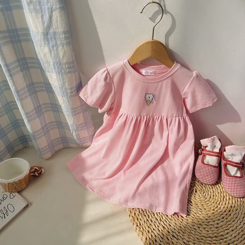 Toddler Girl Solid Color Cartoon Print Dress - Pink - 8-9T - image 3