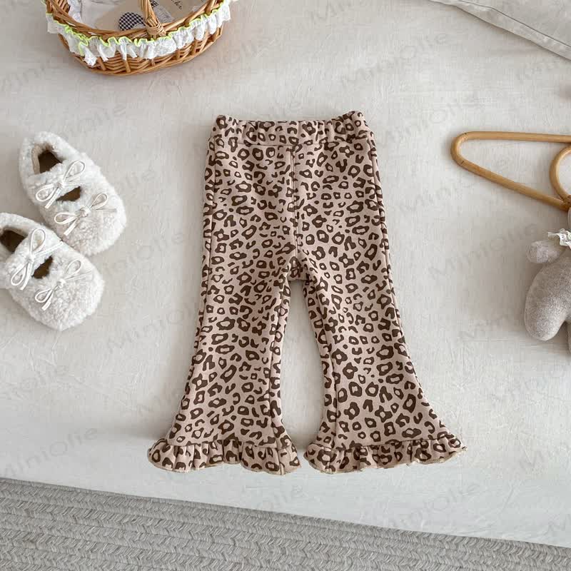 Toddler Kid Girls Leopard Ruffle Flare Pants - Coffee - 4-5T - image 3