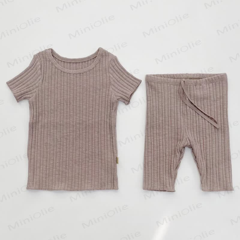 Baby Toddler Ribbed Cotton Lounge Top and Pants 2-piece Set - Brown - 4-5T - image 5
