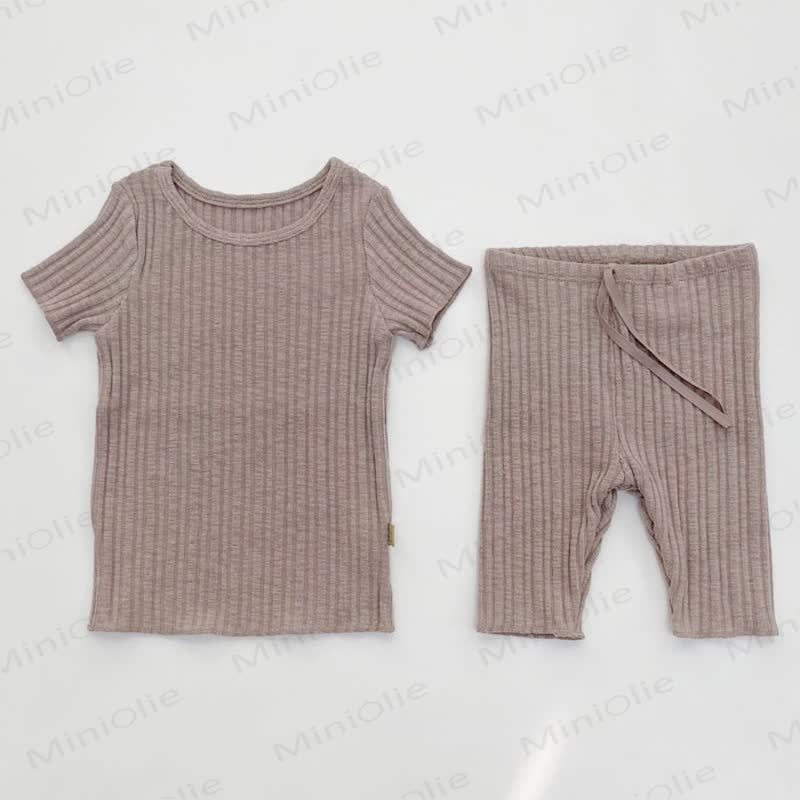 Baby Toddler Ribbed Cotton Lounge Top and Pants 2-piece Set - Brown - 4-5T - image 5